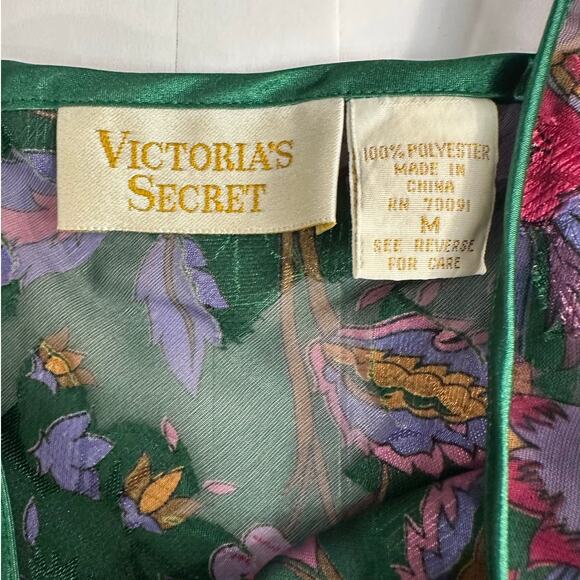 Victoria's Secret Gold Label Vintage Green Floral Sheer Robe Teddy Set Medium - Picture 6 of 9
